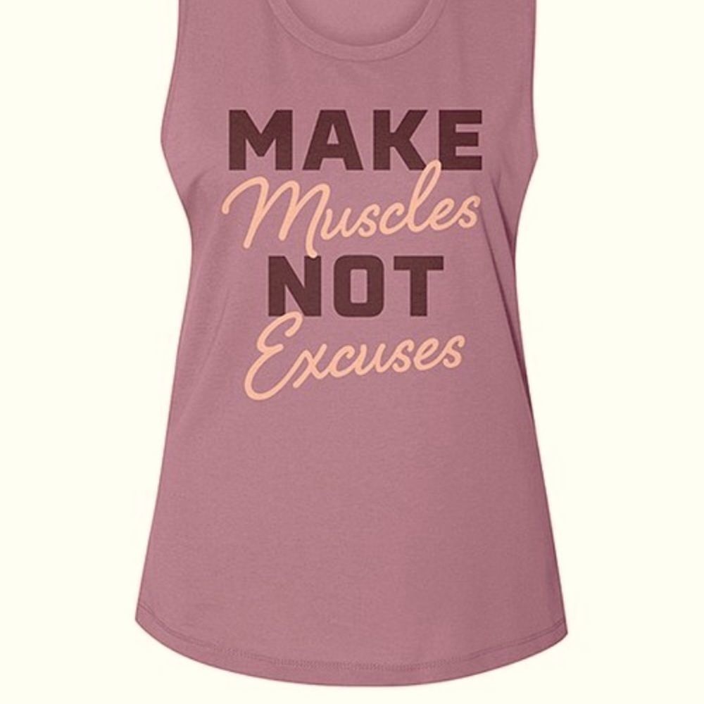 Mauve ’Make Muscles Not Excuses` Muscle Tank